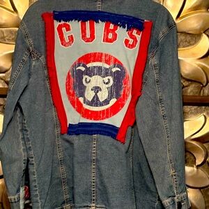Jean jacket reimagined with Chicago cubs logo